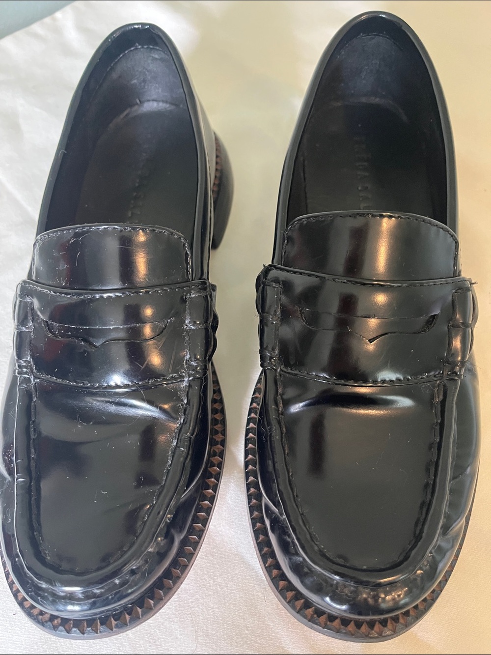 Freda Salvador Black Patent Penny Loafers